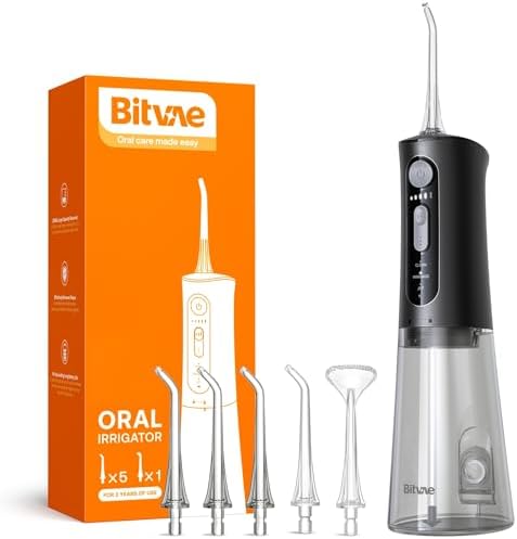 Bitvae Water Dental Flosser for Teeth, Cordless Water Teeth Cleaner Picks, 3 Modes 5 Intensities, IPX7 Waterproof Water Flosser, USB Rechargeable Water Dental Picks for Cleaning – Black