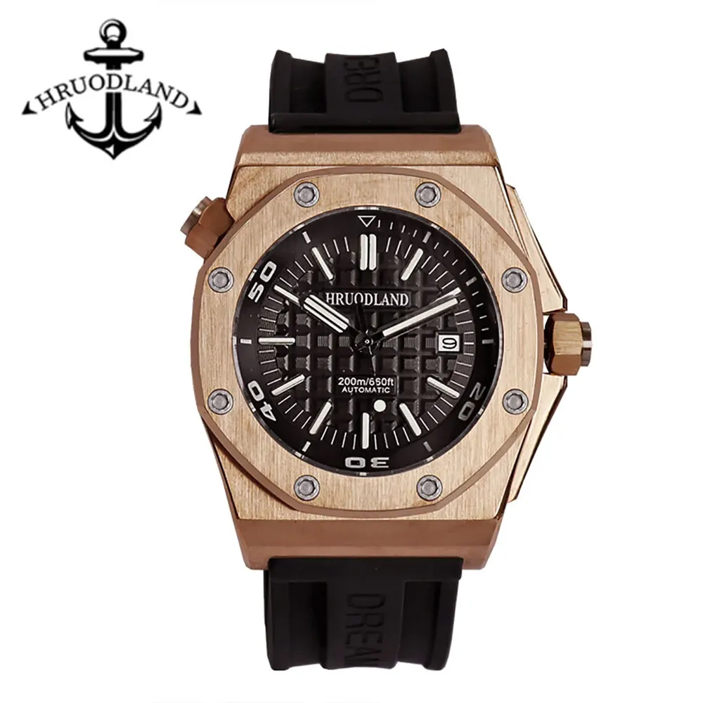 Hruodland  Limited Edition 43mm Solid Bronze Dive Watch For Men 9015 Mechanical Movement Sapphire Crystal Luminous Watches