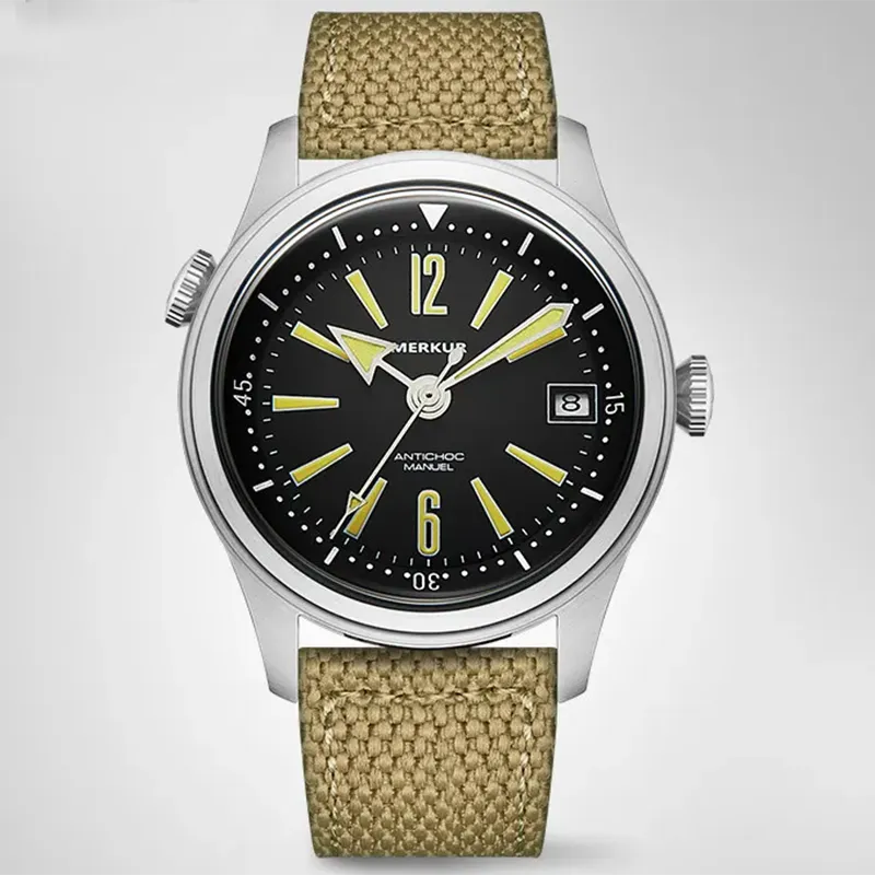 Pre-sale Merkur Skin diver 100m water resist retro Luminous casual manual mechanical watch men steel Military watch Vintage 38mm