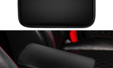 Amiss Car Center Console Pad, Universal Waterproof Car Armrest Seat Box Cover, Car Interior Accessories, Carbon Fiber PU Leather Auto Armrest Cover Protector for Most Vehicle, SUV, Truck, Car (Black)