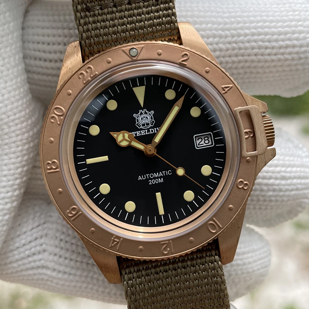 Mechanical Wristwatch Swim STEELDIVE SD1966S  Pot Cover Bubble Mirror 200M Waterproof Special Crown Vintage Bronze Diver Watch