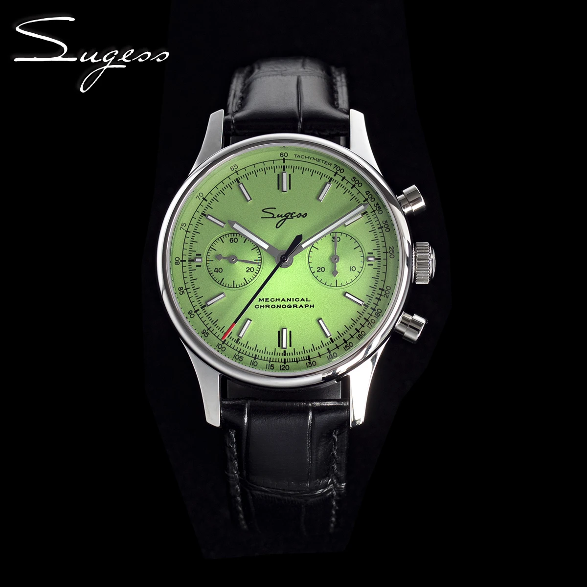 Sugess 1963 Pilot Mens Watch Chronograph Sapphire Crysta Mechanical Wristwatches Tianjin ST1901 Movement  Waterpoorf Green 40mm