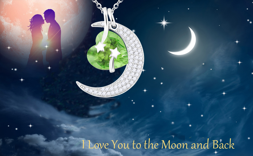 August birthstone necklace for women green peridot i love you to the moon and back necklace