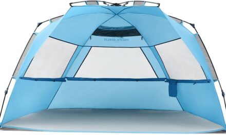 Pacific Breeze Easy Setup Beach Tent, SPF 50+ Pop Up Beach Tent Provides shelter from The Sun for 4+ People