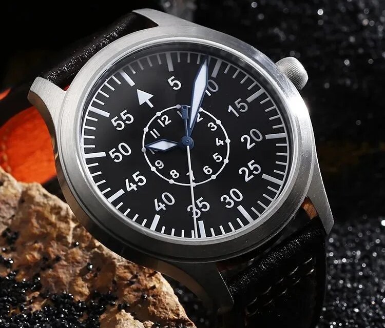 【Escapement Time】VH31 Quartz Movement Pilot Watch with Type-B or Type-A Black Dial and 42mm Case Waterproof 100M