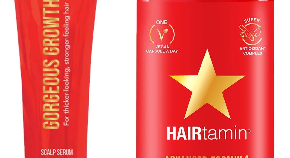 HAIRtamin Advanced Hair & 5oz Sample Scalp Serum Pack | All Natural Vegan 5000 Mcg Biotin Capsule Hair Vitamin Supplement & Sample Serum | Hair Skin & Nail Vitamins to Promote Hair Growth & Thickness