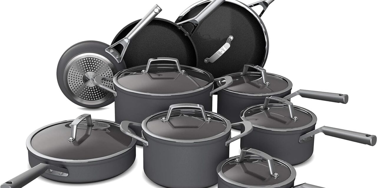 Ninja C39900 Foodi NeverStick Premium 16-Piece Cookware Set, Hard-Anodized, Nonstick, Durable & Oven Safe to 500°F, Black