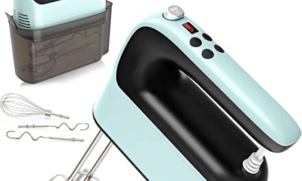 9-Speed Digital Hand Mixer Electric, 400W Powerful DC Motor, Baking Mixer Handheld with Snap-On Storage Case, Touch Button, Turbo Boost, Dough Hooks, Whisk (Ice Blue)