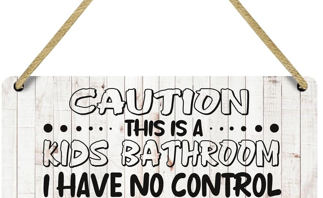 Bathroom Decor Caution Sign Wooden Sign Rustic Motivational Hanging Wall Art Decoration for Home Half Bath Restroom Home Girls Boys Room Nursery Cafe Bar Toilet Wash Room Front Doorwall art