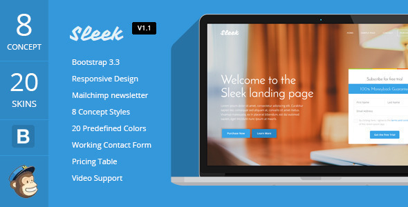 Sleek with Mobirise Responsive Bootstrap Landing Page Builder