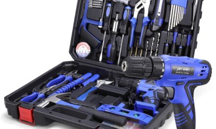 112 Piece Power Tool Combo Kits with 21V Cordless Drill, Professional Household Home Tool Kit Set with DIY Hand Tool Kits for Garden Office House Repair Maintain-Blue