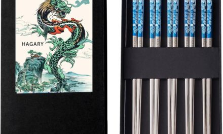 Dragon Chopsticks Metal Reusable Designed In Korea Japanese Style Stainless Steel 316 18/10 Non-Slip Dishwasher Safe Laser Etched (Blue – 5 Pairs)