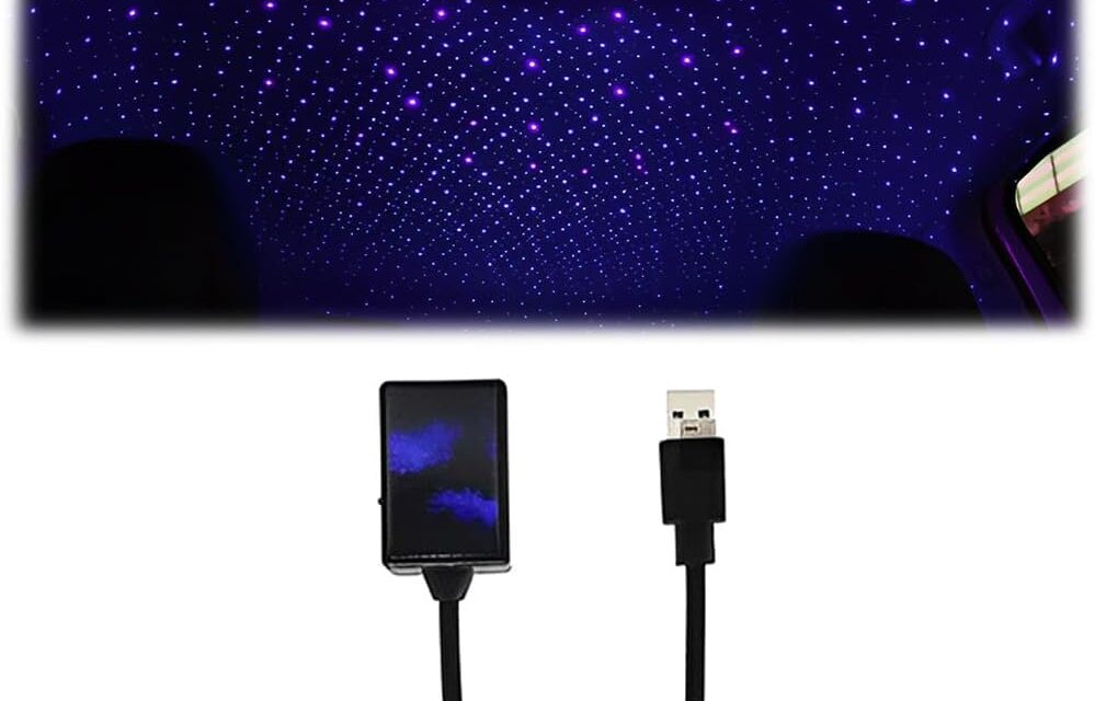 Portable USB Car Ceiling Light with Sound Activated LEDs – Romantic Night Light and Projector for Car Interior Decoration