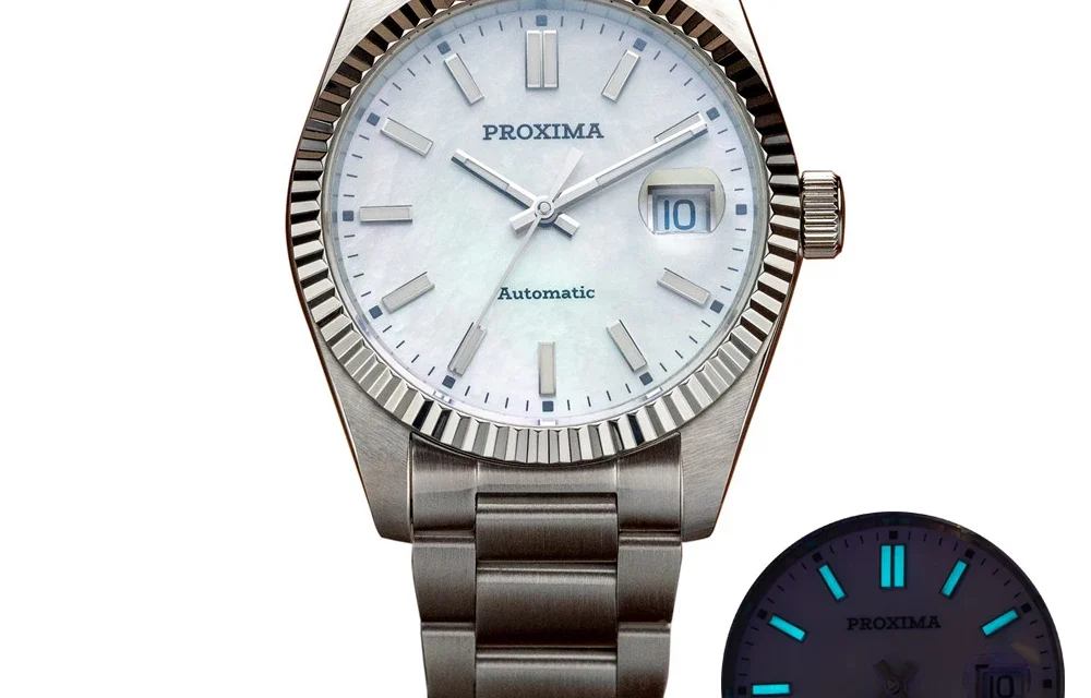 Proxima PX1705 Men Watch 39mm MOP Dial Vintage Luxury Sapphire PT5000 Automatic Mechanical Carving Fluted Bezel 10Bar