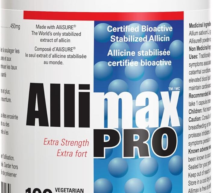 Allimax Pro 450mg 100 Vegicaps. Allicin Garlic Supplement to Support Your Body’s Immune Function. With Stabilized Allicin Extracted from Clean & Sustainable Spanish Grown Garlic. Professional Strength