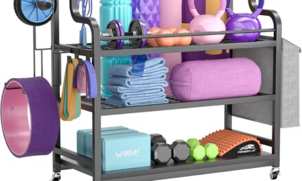 Yoga Mat Storage Racks, Home Gym Storage Rack Workout Equipment Organizer for Dumbbells Kettlebells Foam Roller Resistance Bands with Wheels and Hooks, Dumbbell Storage Rack