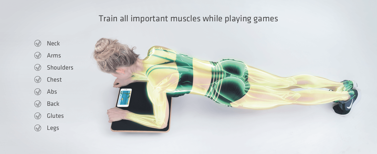 Train all important muscles - Neck Arms Shoulders Chest Abs Back Glutes Legs - while playing games 