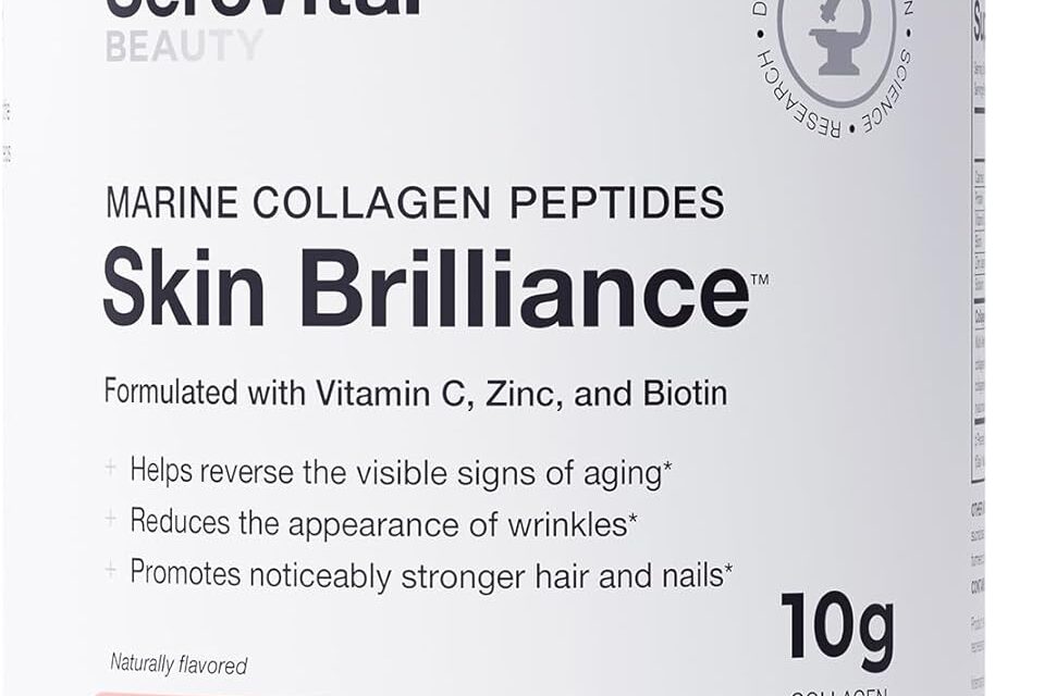 Serovital Skin Brilliance – Marine Collagen Peptides Powder – Hydrolyzed Type I & II Fish Collagen – Skin, Hair & Nails – 8.97 oz