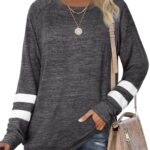 Geifa Sweatshirts for Women Crewneck Color Block Sweaters Long Sleeve Tunic Tops Fashion 2023