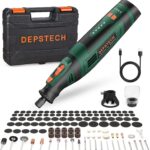 DEPSTECH Cordless Rotary Tool Kit, 8V 2.0Ah Rechargeable Battery, 30000RPM 5-Speed Multi Power Carving Tools, 127Pcs Accessories, Shield Attachment, Cutting/Drilling Guide for Handmade/DIY Creations