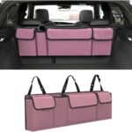 AUCELI Car Trunk Organizer, Backseat Hanging Large Storage with Adjustable Straps, Waterproof Collapsible Cargo Bag with 4 Pockets, Sturdy Space Saver Frees Trunk Floor for SUV, Truck, MPV