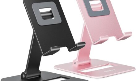 Nulaxy 2 Pack Dual Folding Cell Phone Stand, Fully Adjustable Phone Holder for Desk, Compatible with iPhone 16 15 14 13 12 11, Nintendo Switch, All Phones, Black & Rose Gold