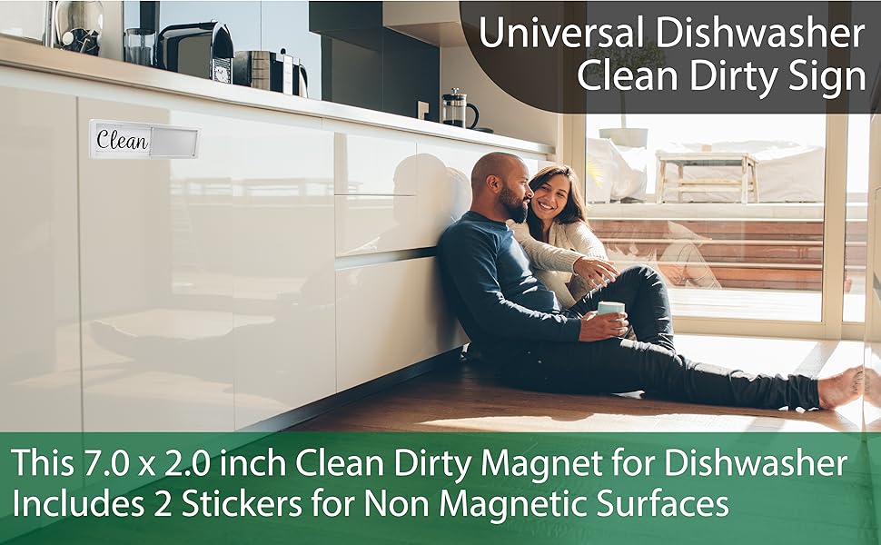 Universal Clean Dirty Dishwasher Sign, Includes Bonus Stickers, Rustic Farmhouse Dish Magnet