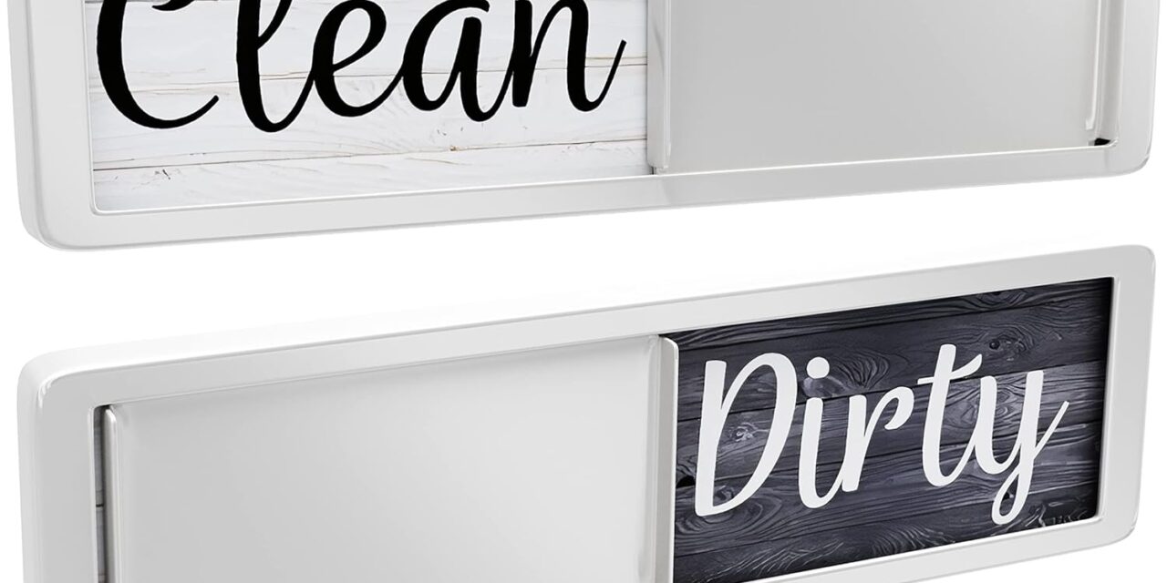 Dishwasher Magnet Clean Dirty Sign, Strong Universal Dirty Clean Dishwasher Magnet Indicator for Kitchen Organization, Slide Rustic Farmhouse Black and White Wood