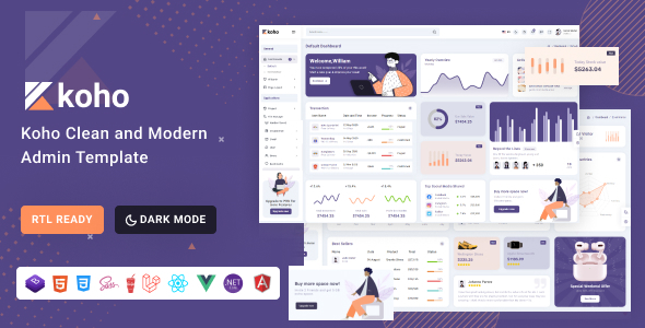 Koho – Bootstrap 5,  React, Angular, Vue, Asp.Net & Laravel 10  Dashboard Template