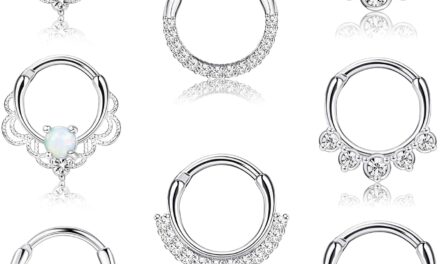 LOYALLOOK 8PCS 16G Septum Clicker Ring Stainless Steel CZ Opal Cartilage Helix Tragus Hoop Daith Earrings Nose Rings Hoop Hinged Segment Clicker Ring Piercing Jewelry