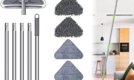 Hicvers Wall Cleaner Mop, Baseboard Tool Duster, with Extension Pole 23” to 85”, Window Squeegee, 6 Replacement Washable Microfiber Pad, for Cleaning Walls Ceiling Floor, Gray