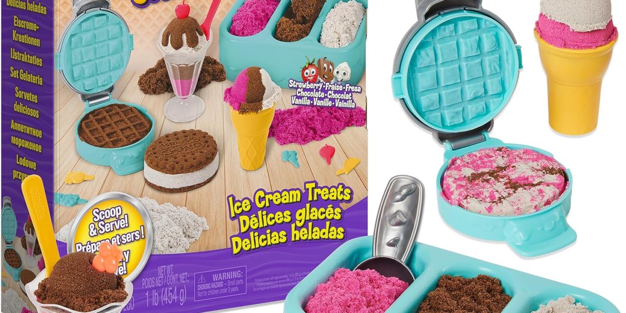 Kinetic Sand Scents, Ice Cream Treats Playset with 3 Colors of All-Natural Scented Play Sand and 6 Serving Tools, Sensory Toys for Kids Ages 3 and up