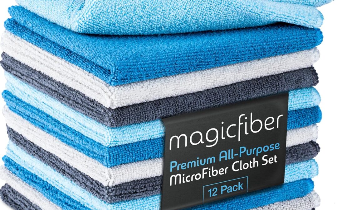 MagicFiber Microfiber Cleaning Cloth 12 Pack, Large 13″ x13” Highly Absorbent Streak-Free Microfiber Towels Cleaning Rags for Home, Cars, Windows