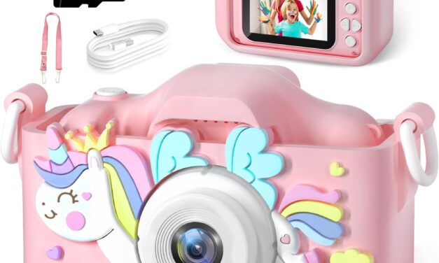 Kids Camera, 32GB Rechargeable Toddler Digital Camera Toy for Ages 5-7, Fun & Educational Toy for Boys & Girls 3 4 5 6 7 8 9 10 11 12 Year Old, Best Birthdays for Kids, Pink