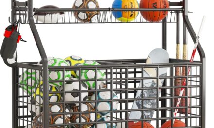 GILLAS Basketball Rack Ball Storage Rack, Garage Organizer,Sports Equipment Sports Gear Storage, for Sports Gear/Toys, for Indoor/Outdoor Black