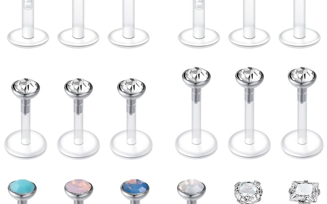 QWALIT 16G Clear Lip Rings Studs Plastic Medusa Labret Piercing Jewelry Push in Cartilage Earring Tragus Earrings Threadless Helix Piercing Jewelry Helix Earrings 6mm 8mm 10mm