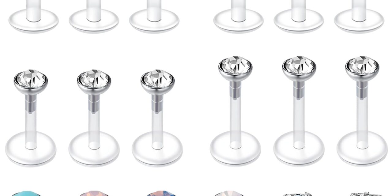 QWALIT 16G Clear Lip Rings Studs Plastic Medusa Labret Piercing Jewelry Push in Cartilage Earring Tragus Earrings Threadless Helix Piercing Jewelry Helix Earrings 6mm 8mm 10mm