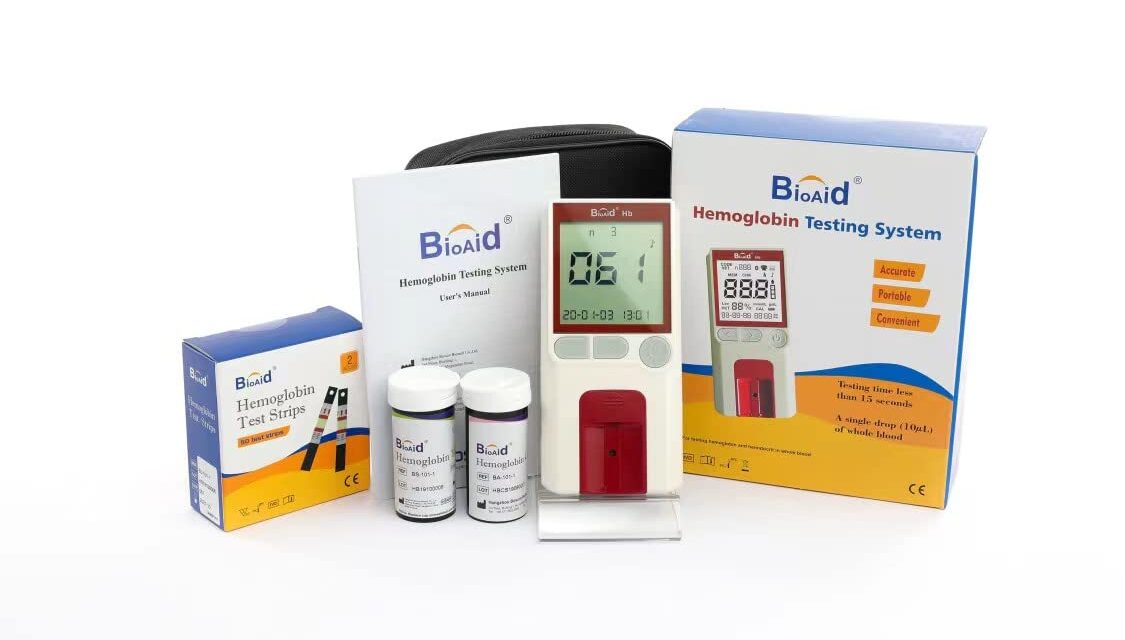 Bioaid Hemoglobin Test Meter kit with 25pcs strips,25 lancets and 25 capillary tubes