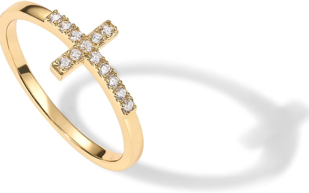 PAVOI 14K Gold Plated CZ Cross Ring | Eternity Promise Ring for Her | Infinity Wedding Band Ring