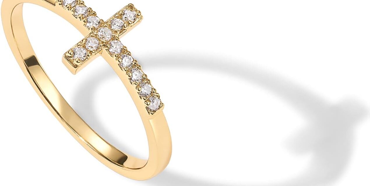 PAVOI 14K Gold Plated CZ Cross Ring | Eternity Promise Ring for Her | Infinity Wedding Band Ring