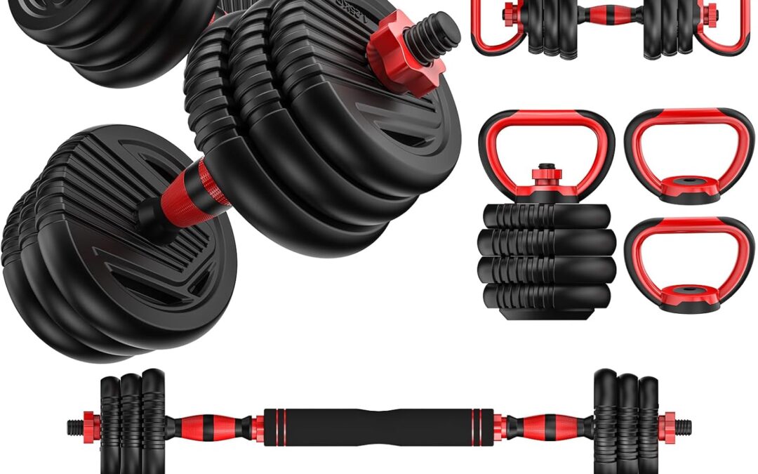 Adjustable Dumbbell Set 20LBS/35LBS/55LB/70LBS/90lbs Free Weights Dumbbells, 4 in 1 Weight Set, Dumbbell, Barbell, Kettlebell, Push-up, Home Gym Fitness Workout Equipment for Men Women