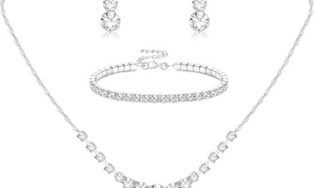 Jstyle Silver Jewelry Set for Women Rhinestone Crystal Necklace Drop Earrings Link Bangle Bracelet Bridal Wedding Jewelry Sets for Brides Bridemaid Prom Costume Accessories